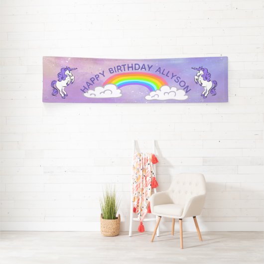 Rainbow en Unicorns Design Party-banner Spandoek (Insitu)