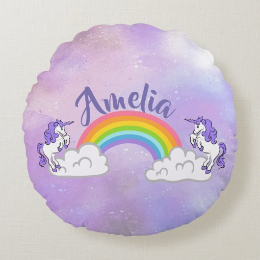 Rainbow en Unicorns Design Round Pillow Rond Kussen (Voorkant)