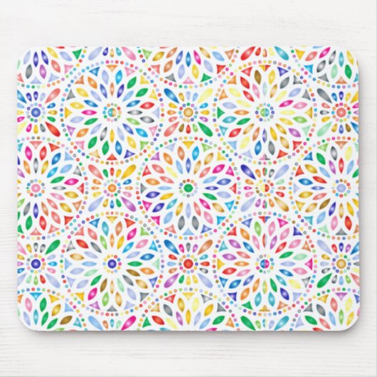 Rainbow Encirled Flower Pattern Boho Muismat (Voorkant)