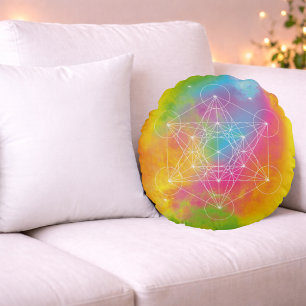 Rainbow Energie – Metatron's Kubus Heilige Geometr Rond Kussen