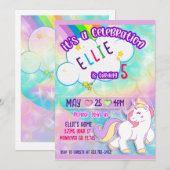 Rainbow et Unicorn Invitation à la fête d'annivers (Devant / Derrière)
