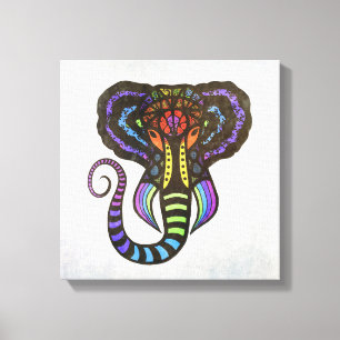 Rainbow Extravagant Elephant op grijze achtergrond Canvas Afdruk