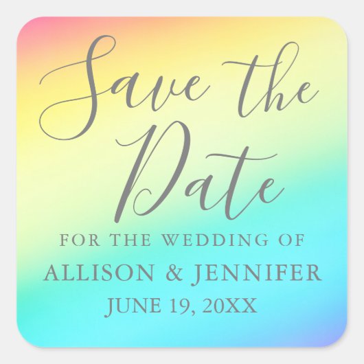 Rainbow Fade Cheerful LGBTQ Bewaar de datum Vierkante Sticker (Voorkant)