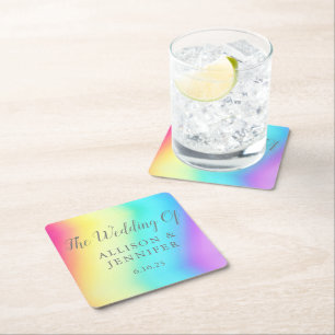 Rainbow Fade Personalized LGBTQ Weddenschap Vierkante Kartonnen Onderzetter