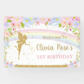 Rainbow Fairy Pink Blue Floral Birthday Backdrop Spandoek (Horizontaal)