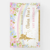 Rainbow Fairy Pink Blue Floral Birthday Backdrop Spandoek (Verticaal)