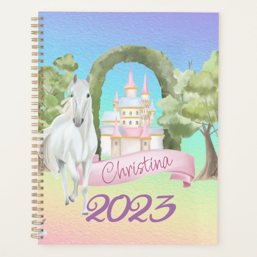 Rainbow Fairy Tale Castle & White Horse Waterverf Planner (Voorkant)