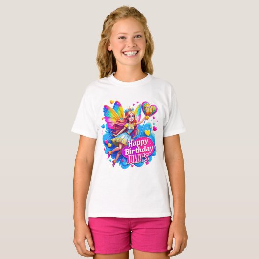 Rainbow Fairy verjaardagsfeest, verjaardagscadeau T-shirt (Voorkant volledig)