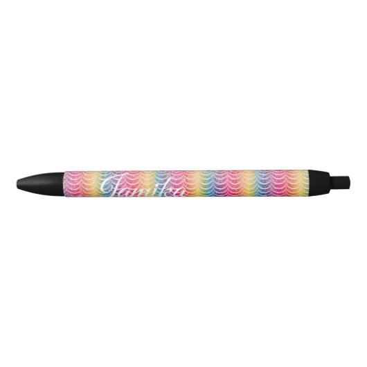 Rainbow Faux Glitter Ombre Name Black Ink Pen (Voorkant)