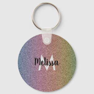 Rainbow Faux Glitter Pattern Initiaal Sleutelhanger