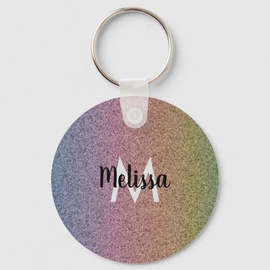 Rainbow Faux Glitter Pattern Initiaal Sleutelhanger (Voorkant)