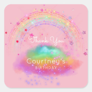 Rainbow Favor Tags Glitter Stars Birthday Roze