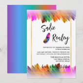 Rainbow Feather bruiloft uitnodiging (Voorkant / Achterkant)