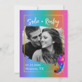 Rainbow Feather Wedding Save the Date Kaart (Achterkant)