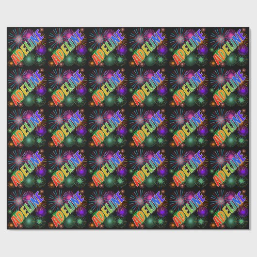 Rainbow First Name "ADELINE" + Fireworks Cadeaupapier (Vlak)