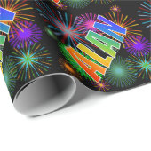 Rainbow First Name "ALAN" + Fireworks Cadeaupapier (Rol Hoek)