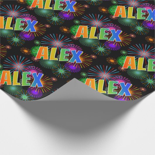 Rainbow First Name "ALEX" + Fireworks Cadeaupapier (Hoek)