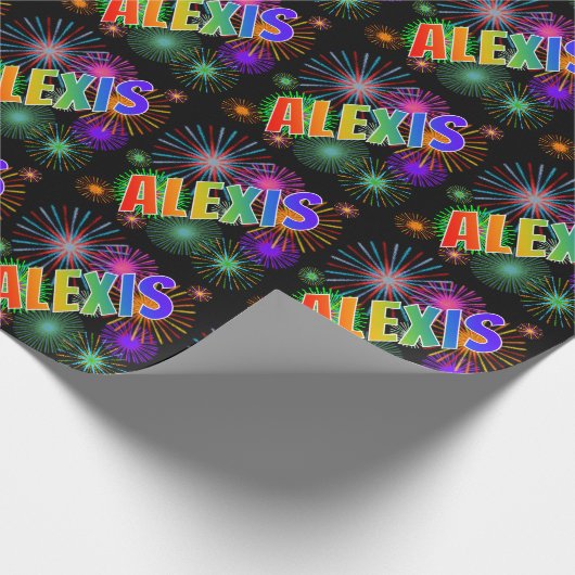 Rainbow First Name "ALEXIS" + Fireworks Cadeaupapier (Hoek)