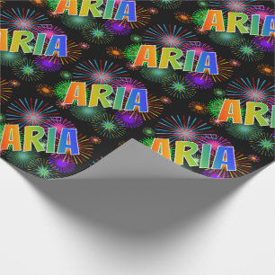 Rainbow First Name "ARIA" + Fireworks Cadeaupapier