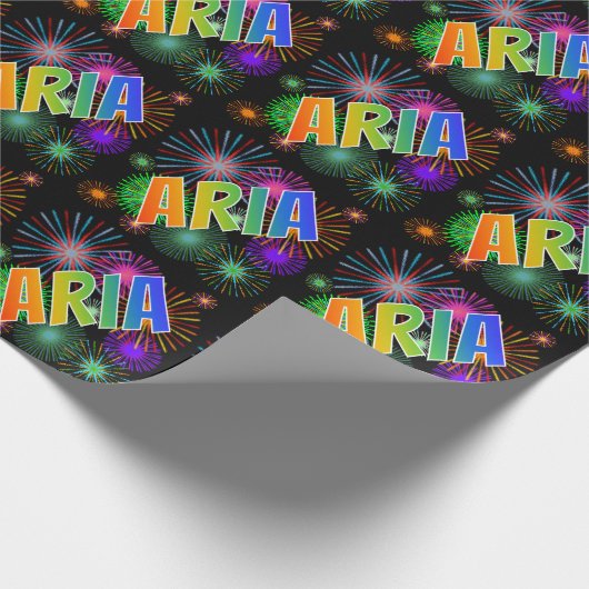 Rainbow First Name "ARIA" + Fireworks Cadeaupapier (Hoek)