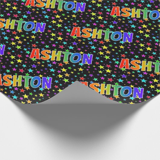 Rainbow First Name "ASHTON" + sterren Cadeaupapier (Hoek)