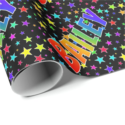 Rainbow First Name "BAILEY" + sterren Cadeaupapier (Rol Hoek)