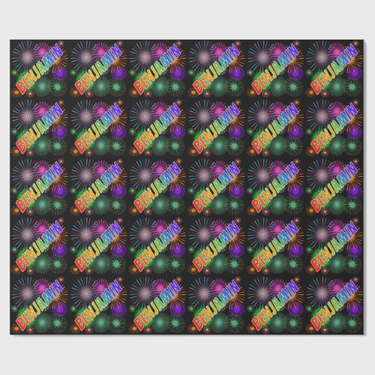 Rainbow First Name "BENJAMIN" + Fireworks Cadeaupapier (Vlak)
