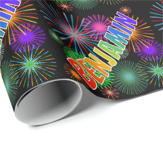Rainbow First Name "BENJAMIN" + Fireworks Cadeaupapier (Rol Hoek)