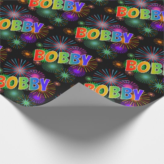 Rainbow First Name "BOBBY" + Fireworks Cadeaupapier (Hoek)