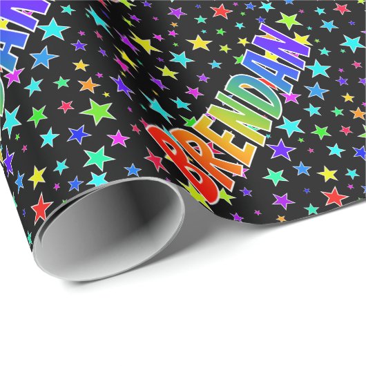 Rainbow First Name "BRENDAN" + sterren Cadeaupapier (Rol Hoek)