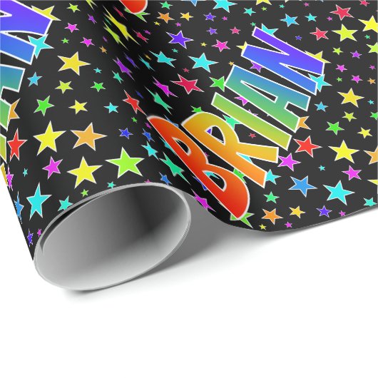 Rainbow First Name "BRIAN" + Sterren Cadeaupapier (Rol Hoek)