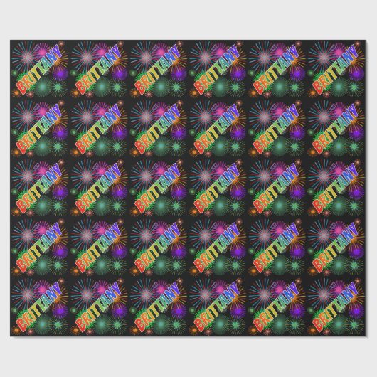 Rainbow First Name "BRITTANY" + Fireworks Cadeaupapier (Vlak)