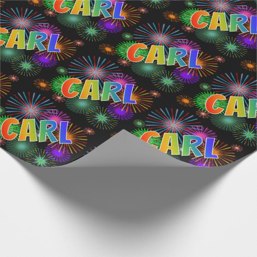 Rainbow First Name "CARL" + Fireworks Cadeaupapier (Hoek)