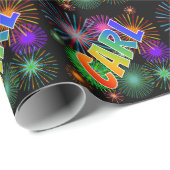 Rainbow First Name "CARL" + Fireworks Cadeaupapier (Rol Hoek)