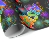 Rainbow First Name "CASEY" + Fireworks Cadeaupapier (Rol Hoek)