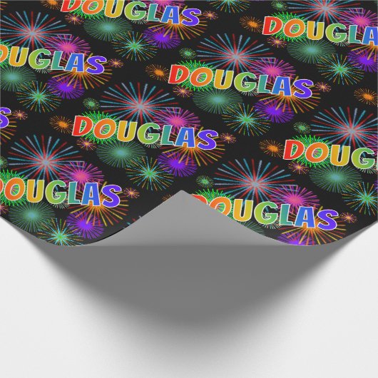 Rainbow First Name "DOUGLAS" + Fireworks Cadeaupapier (Hoek)