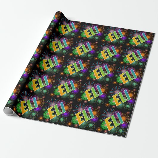 Rainbow First Name "ELI" + Fireworks Cadeaupapier (Uitgerold)