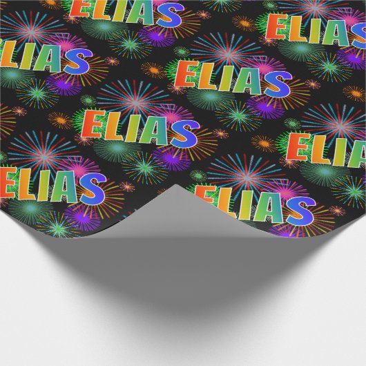 Rainbow First Name "ELIAS" + Fireworks Cadeaupapier (Hoek)