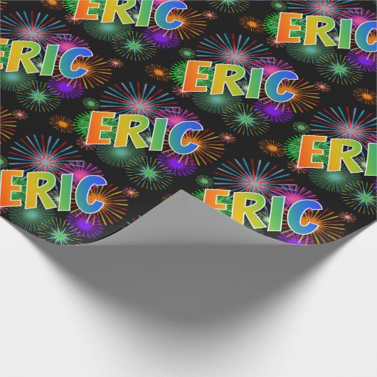 Rainbow First Name "ERIC" + Fireworks Cadeaupapier (Hoek)