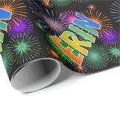 Rainbow First Name "ERIN" + Fireworks Cadeaupapier (Rol Hoek)