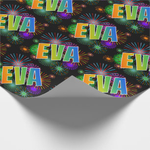 Rainbow First Name "EVA" + Fireworks Cadeaupapier