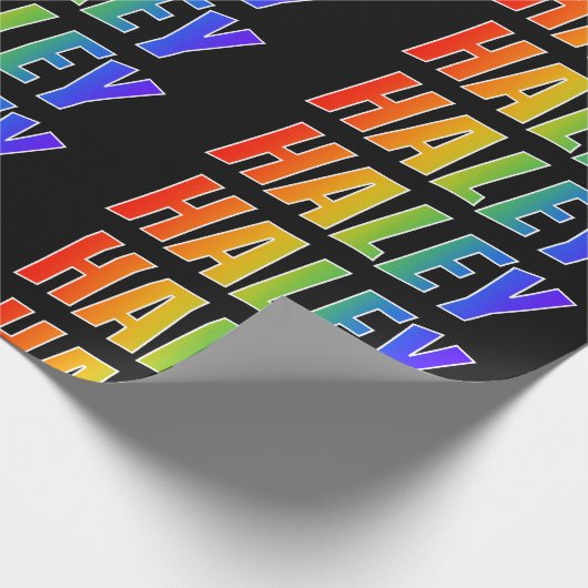 Rainbow First Name "HALEY" (HALEY); Fun & kleurrij Cadeaupapier (Hoek)