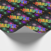Rainbow First Name "HARPER" + Fireworks Cadeaupapier (Hoek)