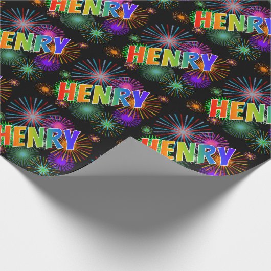 Rainbow First Name "HENRY" + Fireworks Cadeaupapier (Hoek)