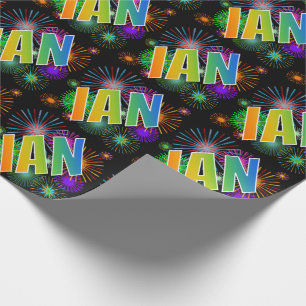 Rainbow First Name "IAN" + Fireworks Cadeaupapier