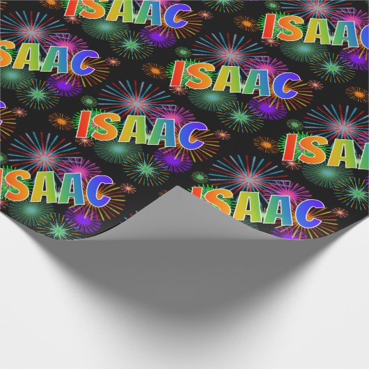 Rainbow First Name "ISAAC" + Fireworks Cadeaupapier (Hoek)