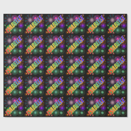Rainbow First Name "ISABELLE" + Fireworks Cadeaupapier (Vlak)