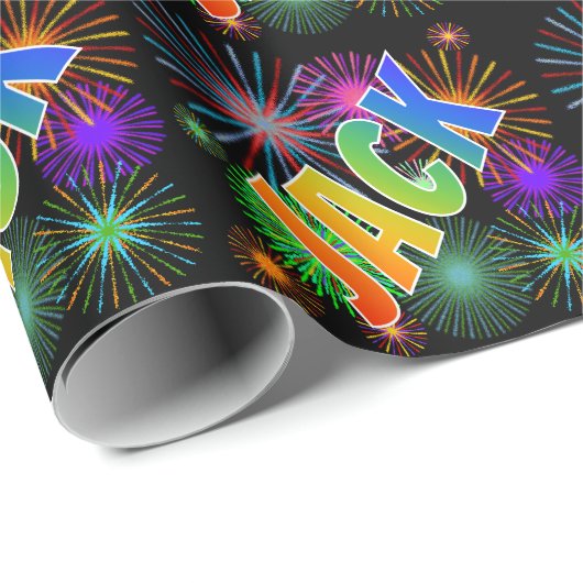Rainbow First Name "JACK" + Fireworks Cadeaupapier (Rol Hoek)