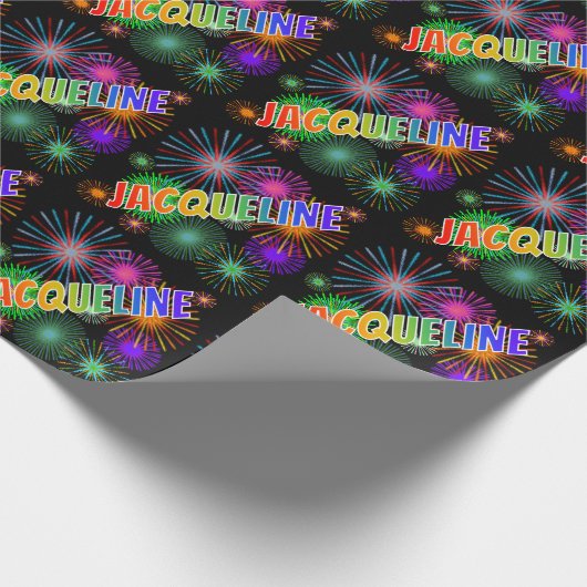 Rainbow First Name "JACQUELINE" + Fireworks Cadeaupapier (Hoek)