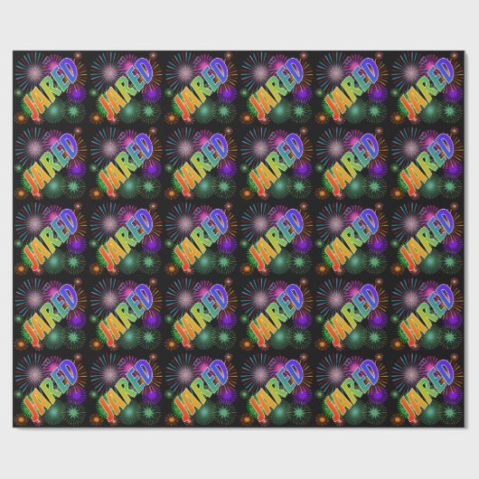 Rainbow First Name "JARED" + Fireworks Cadeaupapier (Vlak)